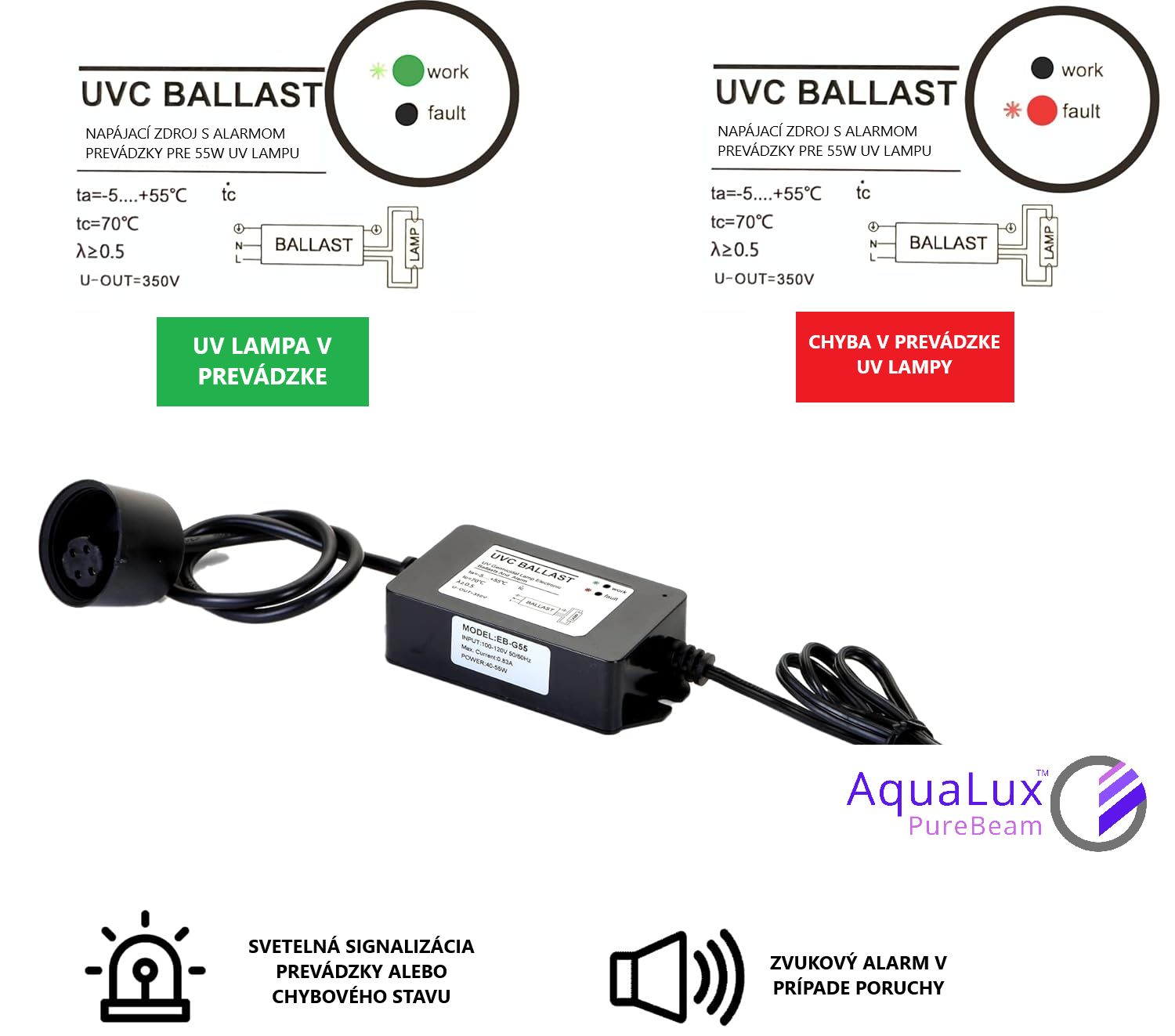 Alarm prevádzky UV lampy